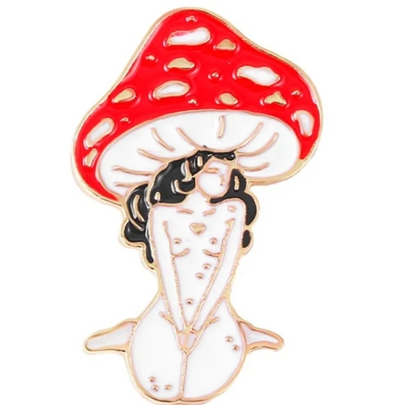 Red toadstool fairy core mushroom girl enamel pin - Picture 7 of 7